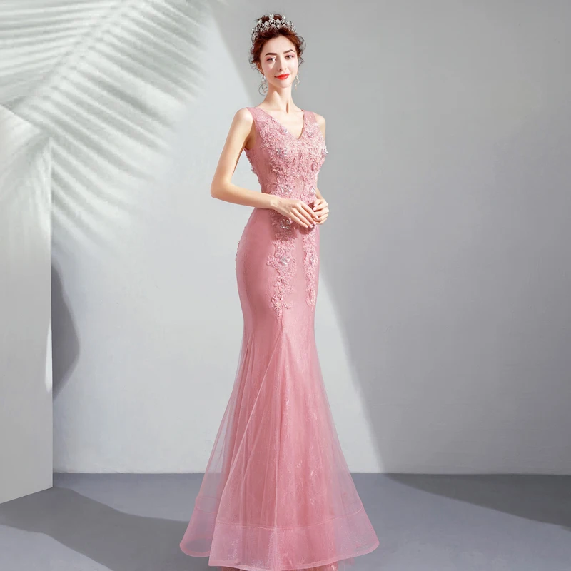 Sirena rosa vestito Da Sera lungo 3d fiore perle prom abito robe de mariee signore di ritorno a casa del vestito vestito convenzionale vestido de noiva