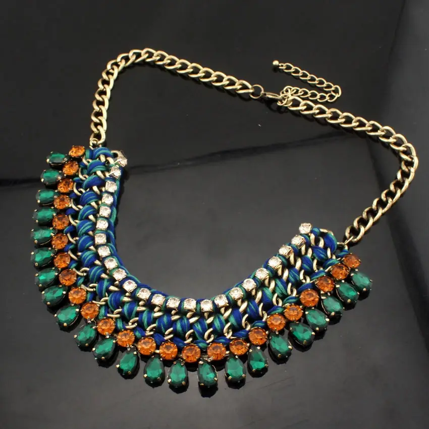 UKEN Vintage Style Jewelry Fashion Colorized Lint Wrap Knit Rhinestone Crystal Necklace Wholesale N1695