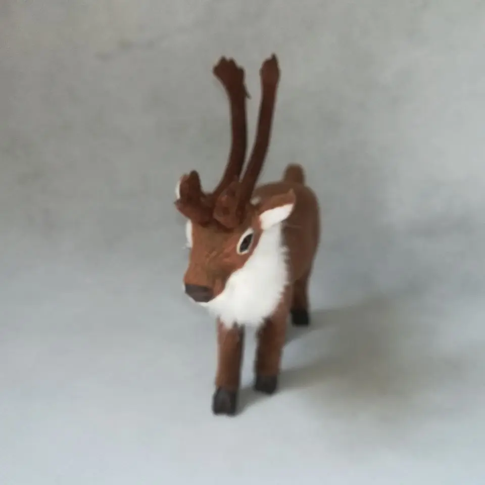 Ongeveer 15x14 cm echt leven speelgoed bruin herten hard model bont rendieren ambachtelijke prop, woondecoratie gift h1387