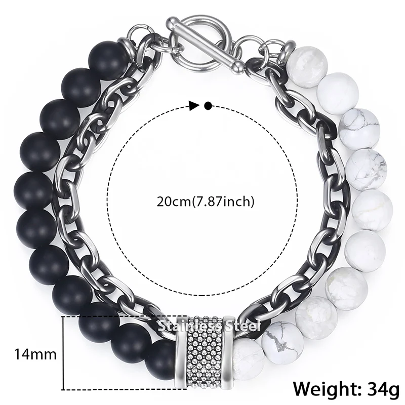 Trendsmax Natural Map Stone Men's Beaded Bracelet for women Stainless Steel Bracelets Male Jewelry Tiger eye 8 9 10 inch DB33 image 6