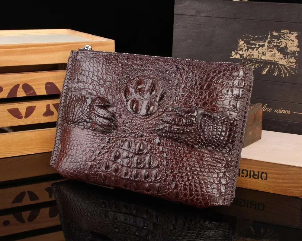 Top quality genuine real crocodile head skin big size men clutch bag bank credit card money cash coin holder and case fast ship