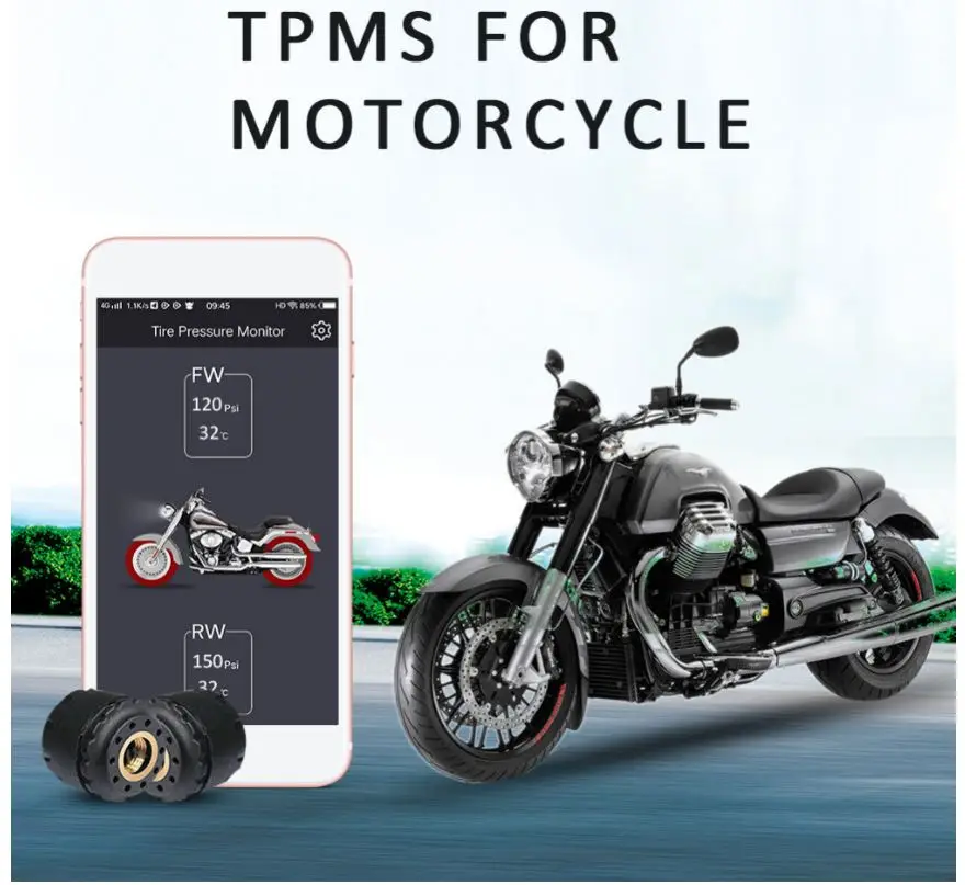 

TP200 Motorcycle Bluetooth Tire Pressure Monitoring System TPMS Mobile Phone APP Detection 2 External Sensors