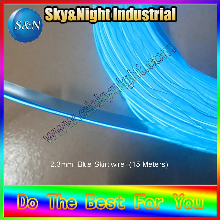 High quality and ultra brightness 15m-2.3mm EL wire with welt/skirt wire/el cable/el products (one of tens color-Blue)