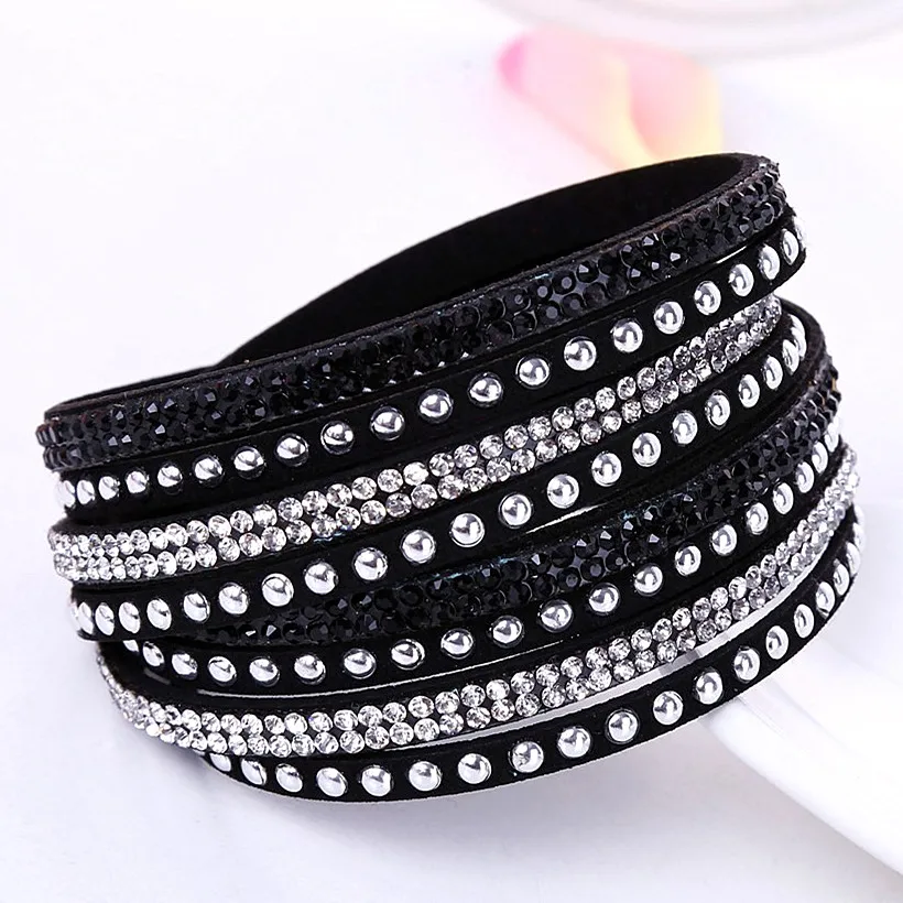 Pulsera de cuero con remaches para mujer, brazalete multicapa de estilo Punk, 17 colores, nueva moda