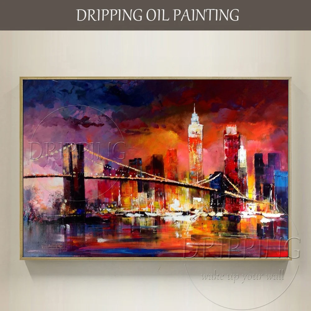 

Excellent Artist Hand-painted Abstract New York Landscape Oil Painting on Canvas Abstract Colorful New York Skyline Oil Painting