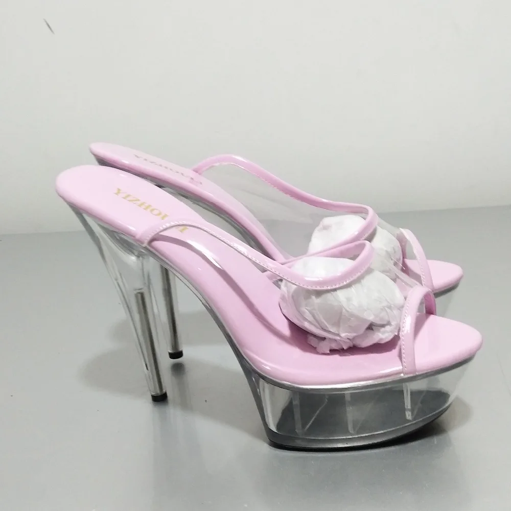 Stiletto shoes, sexy 15 cm, transparent club fish mouth crystal shoes, fashionable exotic dancer slippers