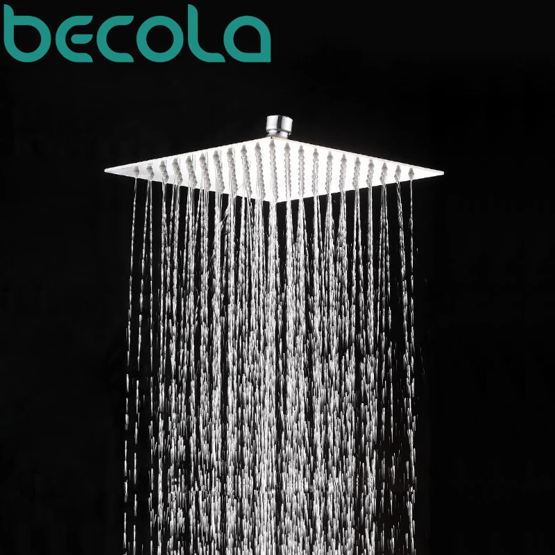 Becola 16Inch 40cmX40cm Square Stainless Steel Ultra-thin Shower Heads Bathroom Square Overhead Rainfall Shower Head CP-1616