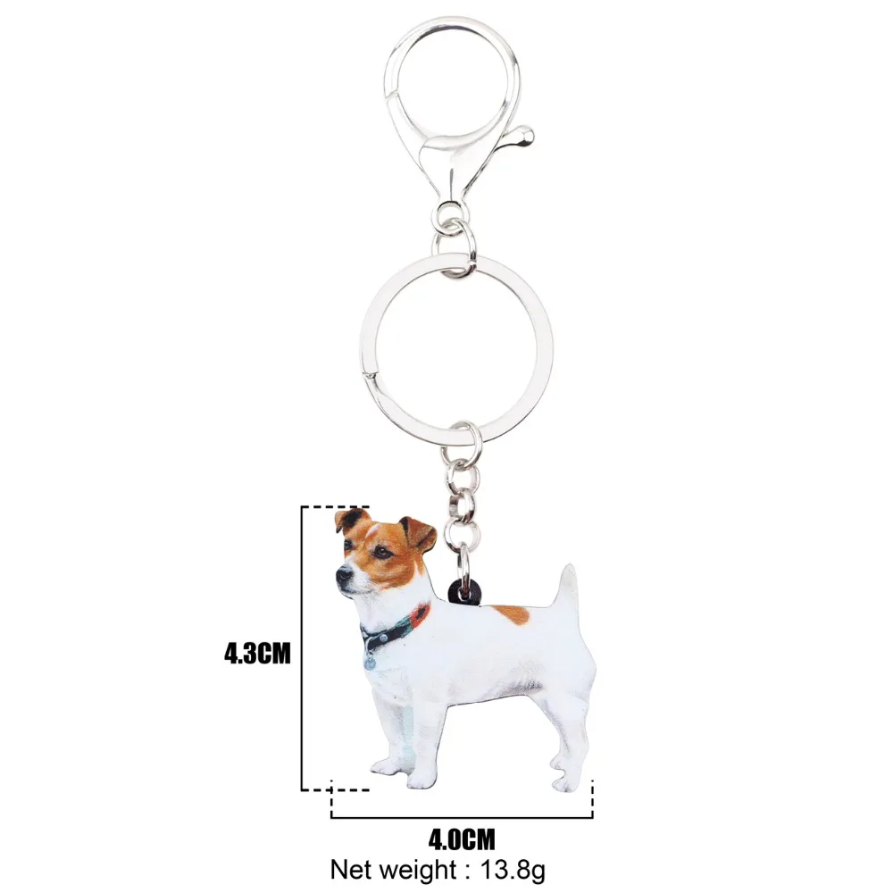 Bonsny Acrylic Cute Jack Russell Dog Key Chains Keychain Rings Women Girl Ladies Handbag Car Charms Animal Jewelry Statement Pet