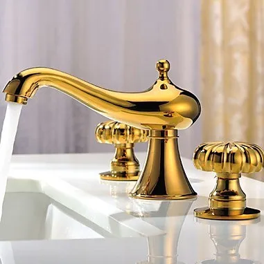 

Free shipping PVD GOLD solid brass widespread sink faucet