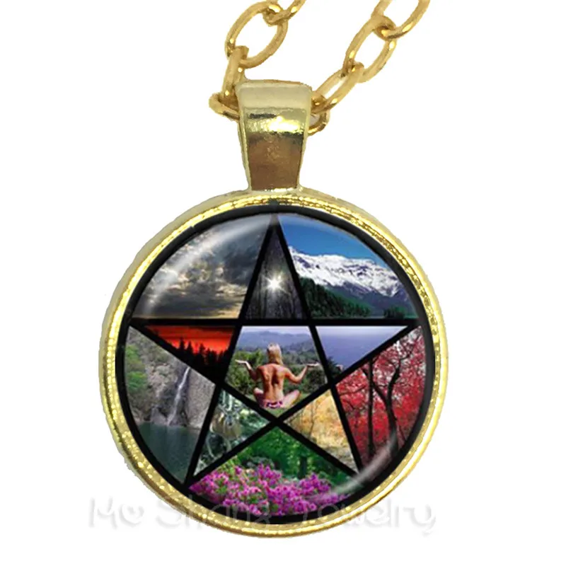 Trendy Pentacle Necklace Glass Cabochon Wicca Pagan Gothic Pentagram Fashion Jewelry Keep Talisman And Treatment Of Injury