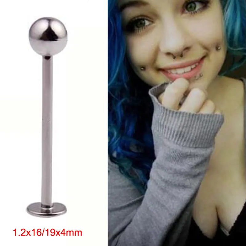 SaYao 2 Pieces 19mm Length Labret Ring Stainless Steel Lip rings Face Ring dimple Rings Tragus Helix Body Piercing Jewelry