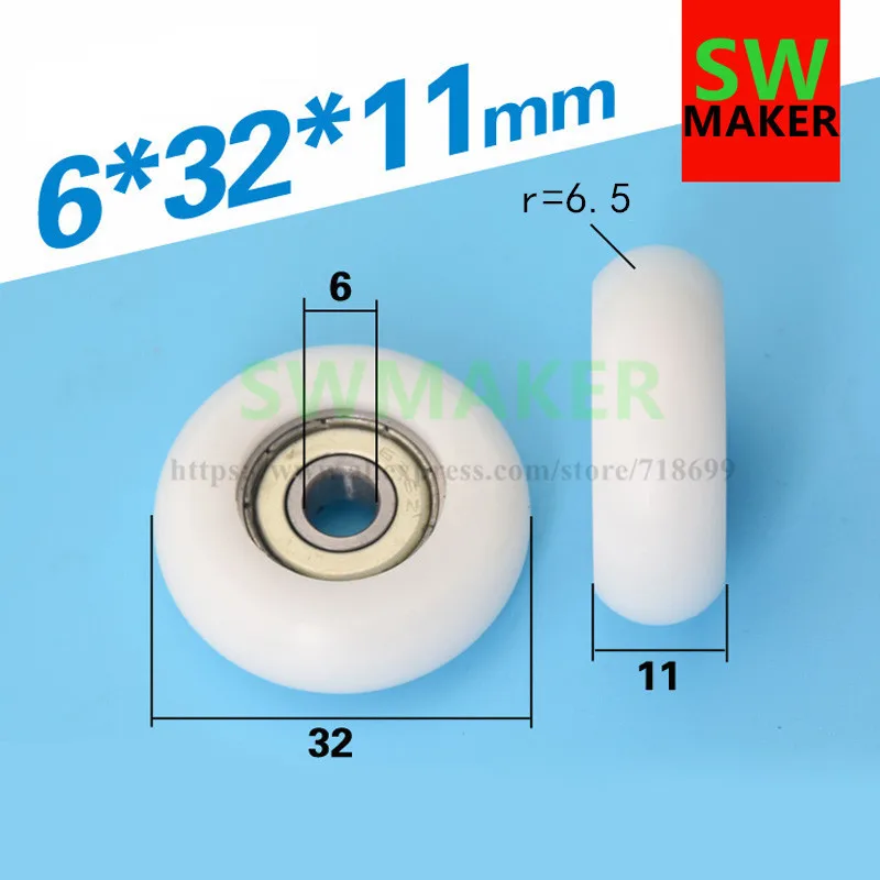 1pcs 6*32*11mm R wheel POM plastic bearing pulley, matching roller for European standard 3030 aluminum profile