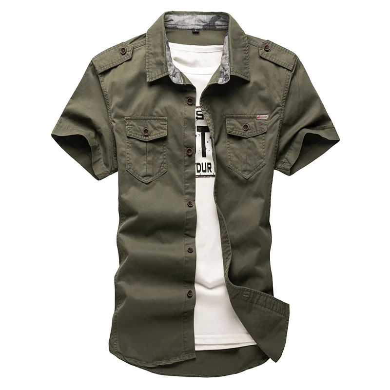 2023 New Men\'s Cargo Tactical Shirts 100% Cotton Short Sleeve Work Brand Military Shirt Chemise Plus size 5XL