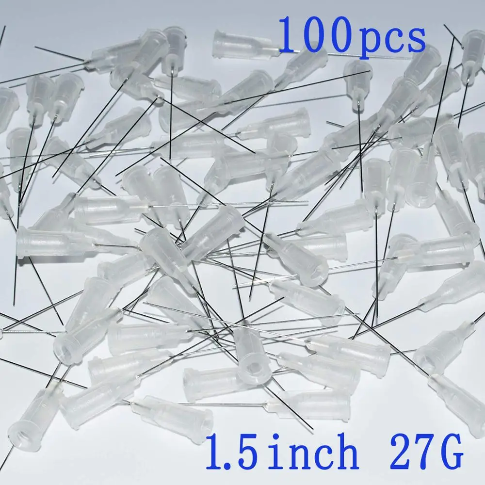 100pcs,Dispensing Needle with Luer Lock 27G x 1.5Inch Blunt Tip Syringe Needle For Industrial Mixing Many Liquid , Non-sterile