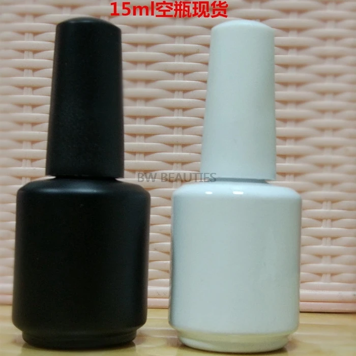 100pcs/lot 15ml Black White Elegant Colored Custom Empty Gel Nail Polish Bottle With Brush Cap