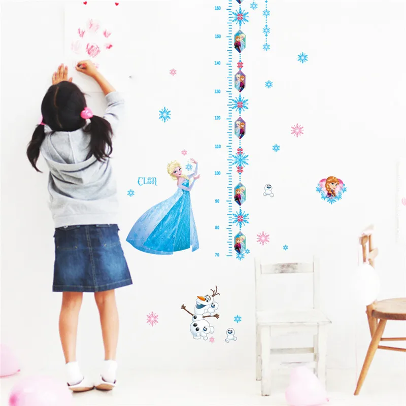 Cartoon Frozen Height Measure Growth Chart Wall Stickers For Kids Rooms Decals Wall Art Decor Murals Girl\'s Room Posters