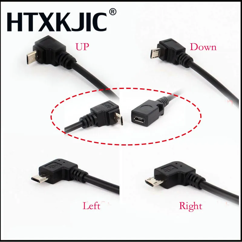 1pcs 90 degree elbow micro male to female line L type micro USB revolution mother of data line copper wiring left right up down