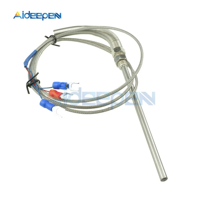 PT100 Thermocouple Wires Stainless Steel RTD Pt100 Temperature Sensor Probe M8 Thread Cable Length 1M/2M With 3 Cable Wires