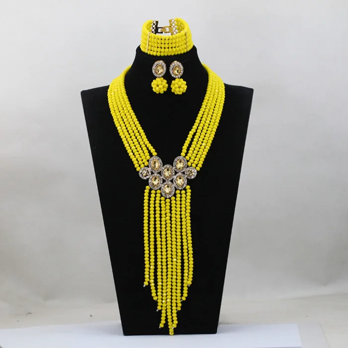 Trendy Blue Crystal Jewelry Sets Long Design Women Beads Necklace African Wedding Bridal Jewelry Sets Free Shipping ABH163