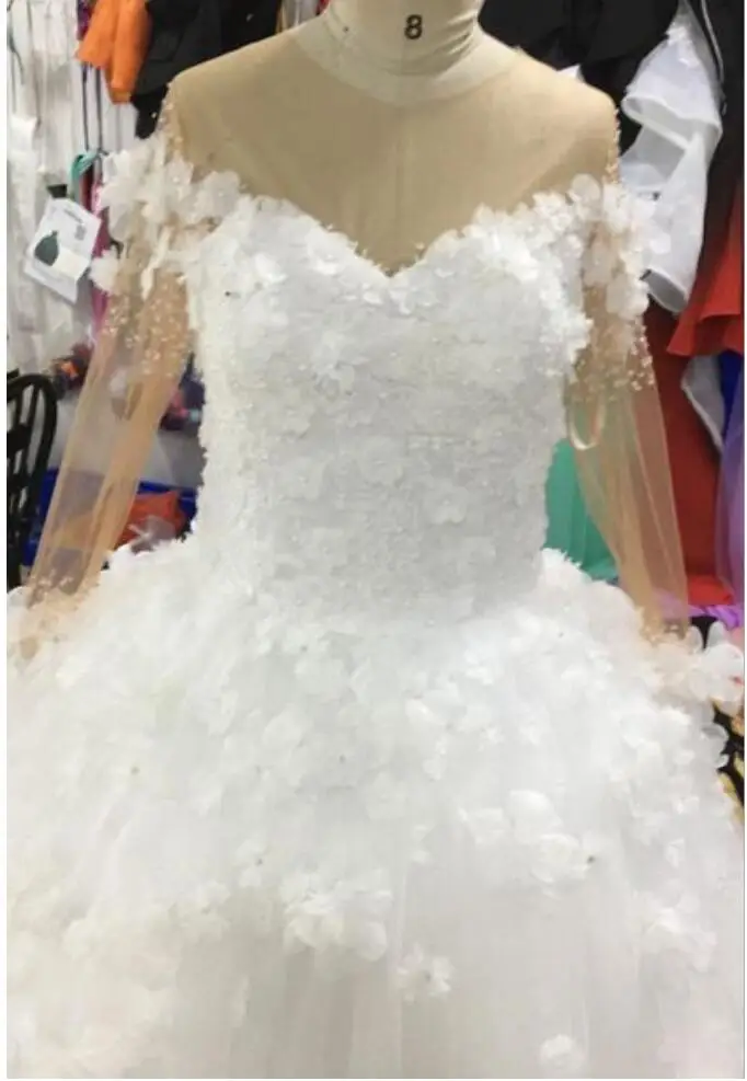 Vestidos de novia africanos de manga larga, informales, con cuentas de flores en 3D, talla grande, tren desmontable, 2019