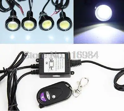 

4pcs x 3W LED Backup Fog Driving Reverse Lamp DRL+Strobe Light Remote Controller