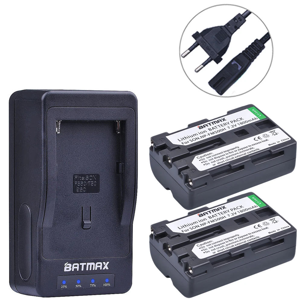 2-Packs NP-FM500H Battery + LED Ultra Fast Charger for Sony DSLR-A350 A450 A500 A550 A560 A580 A700 A850 A900 A57 A58 A65 A77