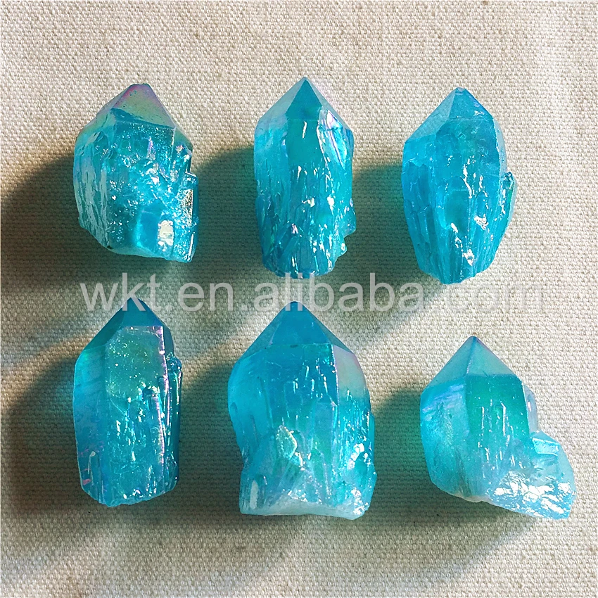 WT-G217 Wholesale Natural loose raw crystal quartz point stone Aqua Aura genuine crystal quartz stone point for jewelry design