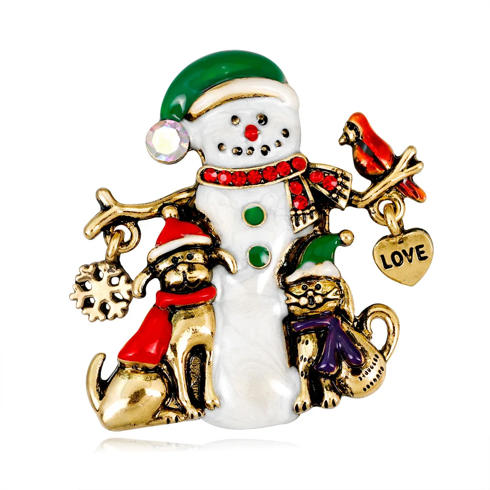 

50pcs/lot Love Christmas Snowman brooch pin with Cute Dog and Cat