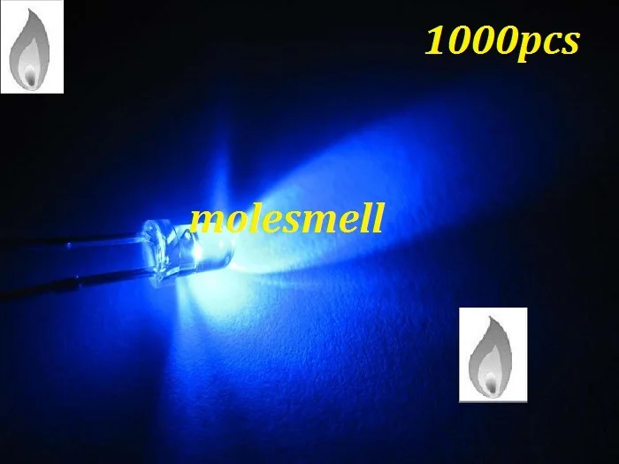 free shipping 1000pcs 3mm Blue Candle Light Flicker Ultra Bright Flickering LED Leds 3mm water clear candle blue led lamp