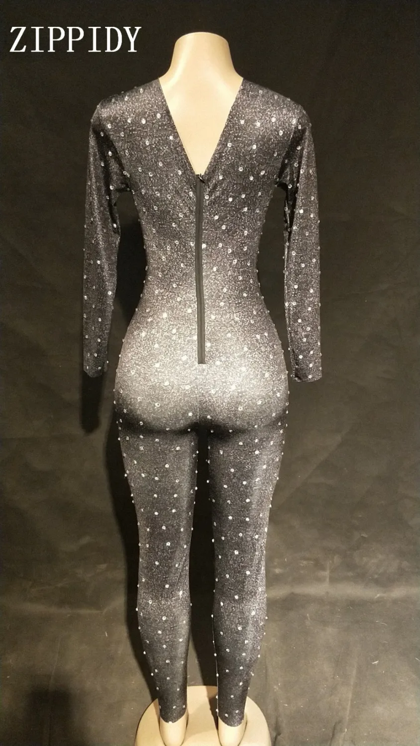 ออกแบบใหม่ Sparkly หินสีดำ Jumpsuit เซ็กซี่ Rhinestones Bodysuit นักร้องหญิง Rompers Stage Wear เต้นรำสวมใส่ชุด YOUDU