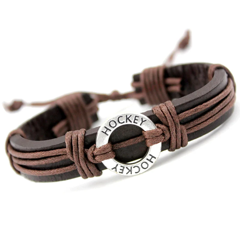 Field Ice Hockey Football Soccer Softball Volleyball Lacrosse Basketball Charm Leather Bracelets Women Men Unisex Jewelry