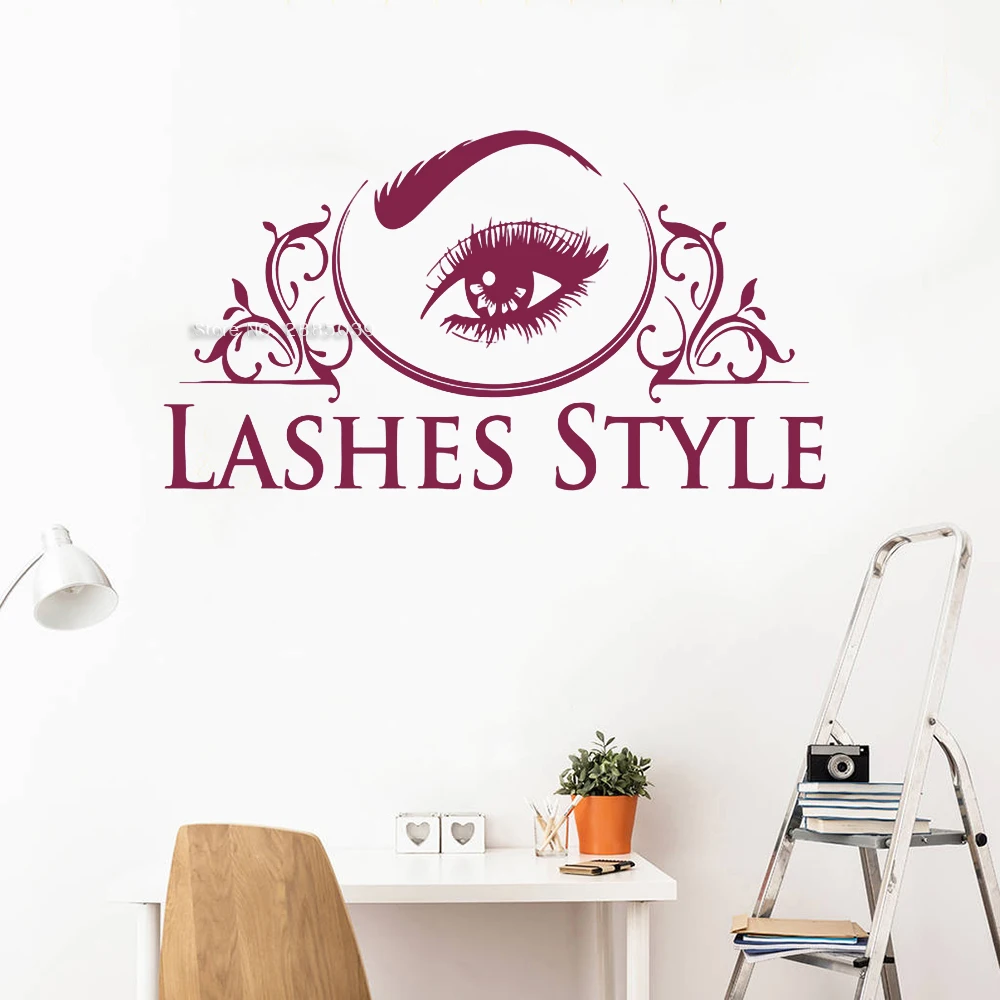 New Design Lashes Style Eyelash Decals Studio Window Beauty Salon Sticker Beatutiful Woman Eyebrows Brows Murals Stickers LC1357