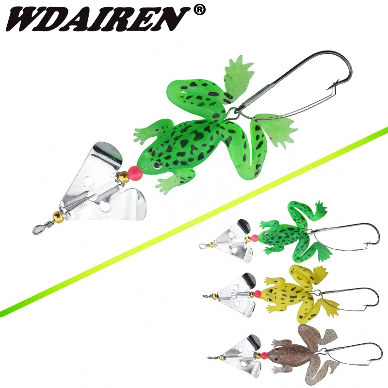 

1Pcs Rubber Frog Soft Bait 80mm 6.2g Metal rotation Fishing Lures 4 colors Plastic Fish with Hook CrankBait Fishing Tackle