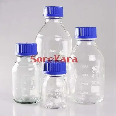 500ml Graduated Round Glass Reagent Bottle Blue Screw Cap Screw On Cover  Graduation Sample Vials Plastic Lid