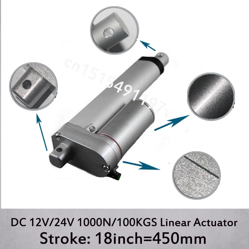 

Brush motor linear actuator with 18inch/450mm stroke, 1000N/100kgs load linear actuator for solar tracker