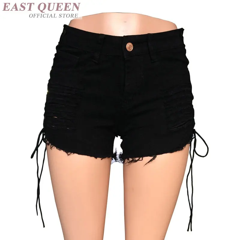 

Women casual shorts with high waist drawstring straight solid short with hole female sexy ripped skinny shorts DD831 L