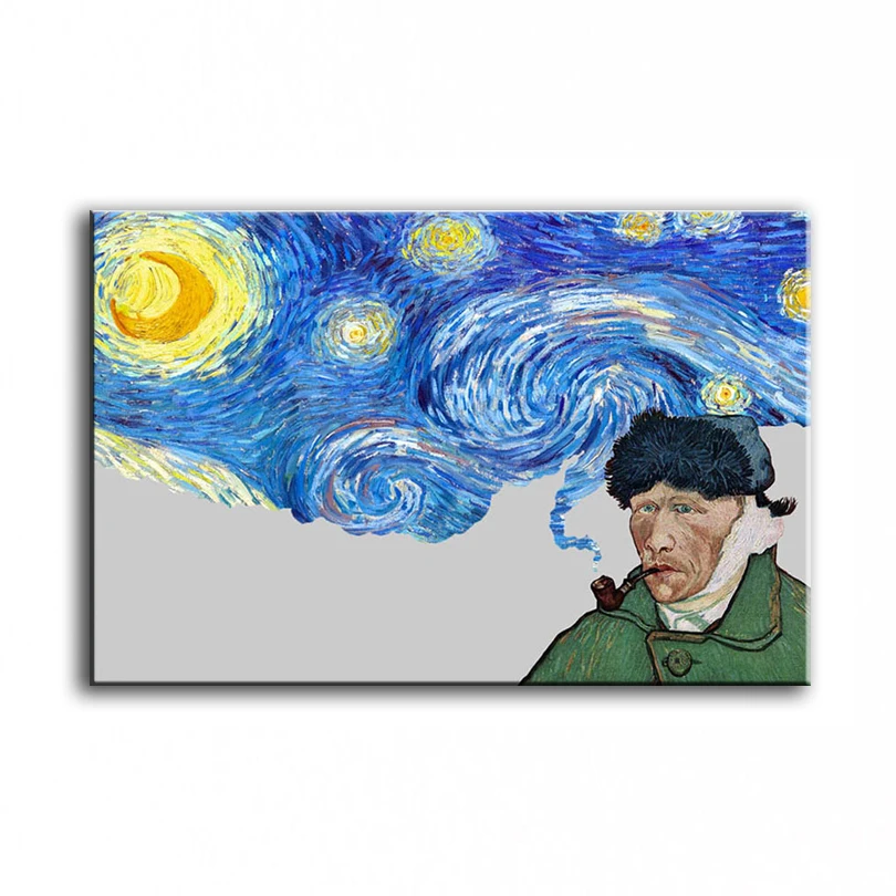 DONGMEI OILPAINTING Hand painted oil painting Home Decor High quality art painting Van gogh self-portrait starry sky DM190106