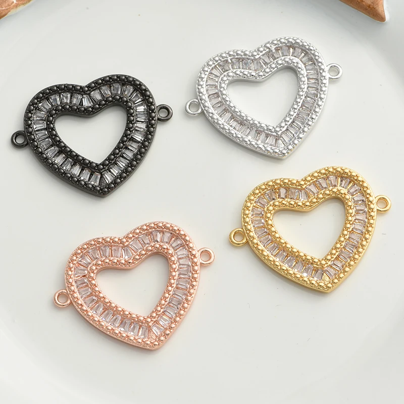 4 Colors Gold Sliver Love Heart Connector DIY Bracelet Jewelry For Women Lovers Handmade Lucky Birthday Gift Wholesale