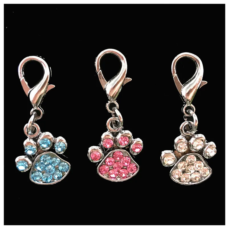 

500pcs/lot Rhinestone Crystal Dog Paw Footprint Charms Jewelry With Hook Pendant Collar Pet Product Supplies ZA5428