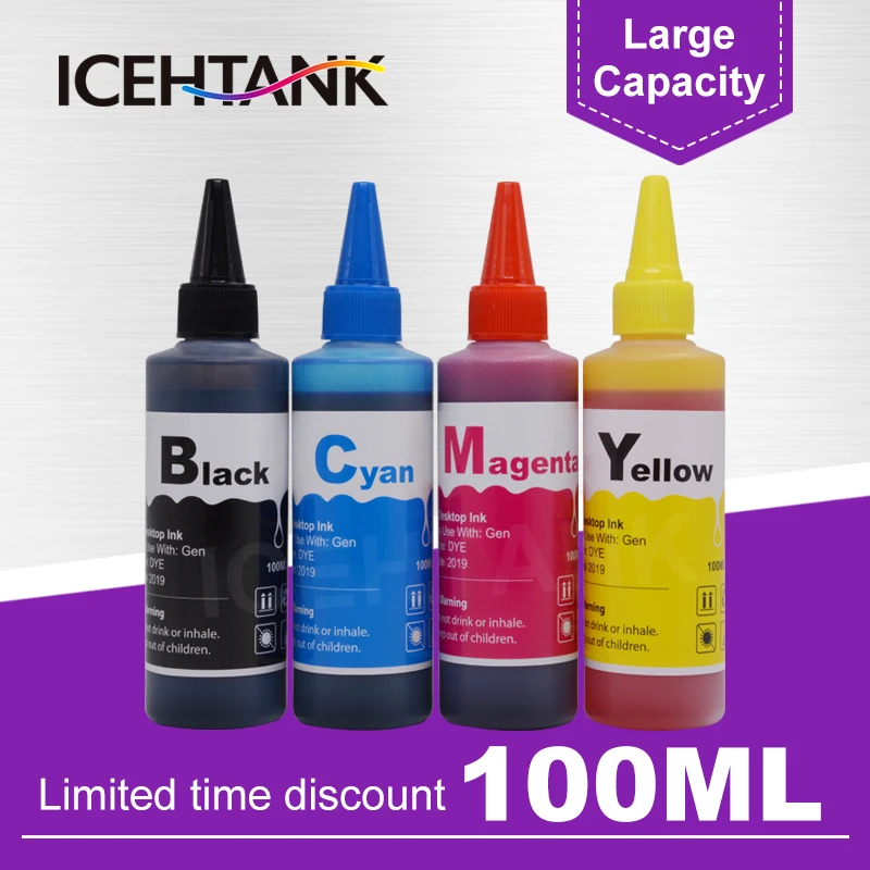 ICEHTANK Universal 100ml Dye Ink Refill Kit for Epson T1281 T0921 T0731 T0711 T0631 T1631 T1711 T2991 T1811 Printer Cartridge