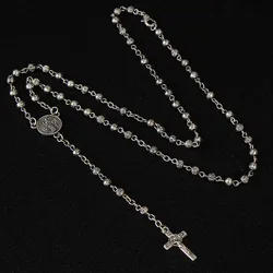 4mm Stainless Steel Necklace, Little Rosary Lady Jewelry Rosary Necklace Lady Jewelry Necklace Jesus Cross Necklace