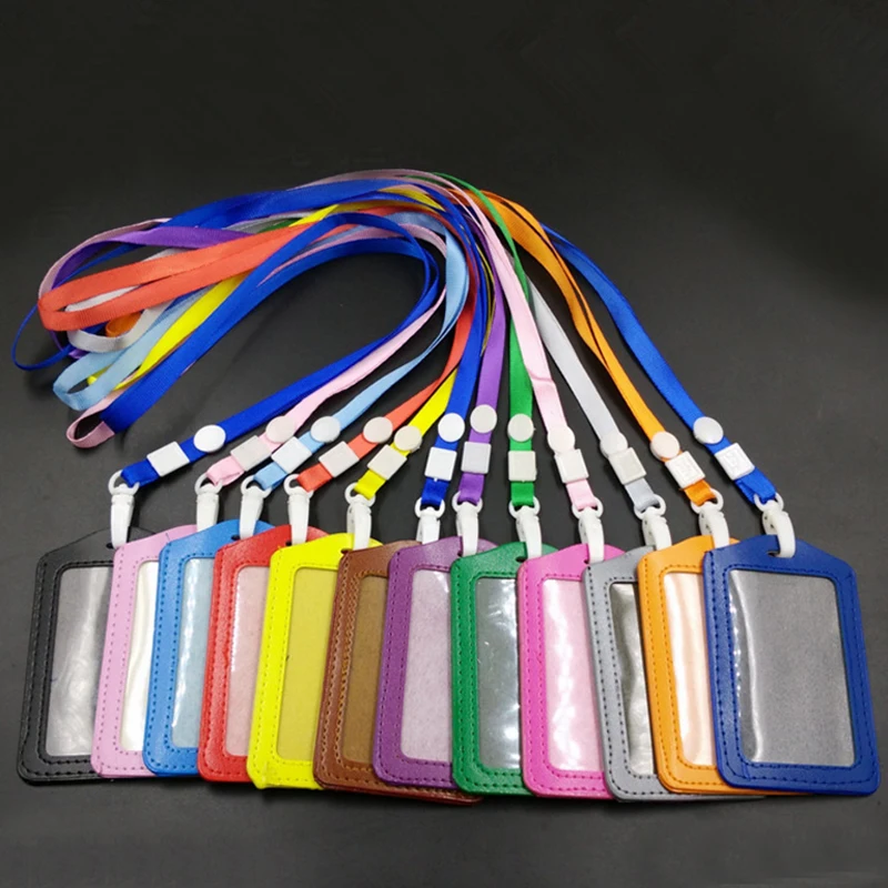 20 pcs ID Badge Holder PU ID Card Badge Bag Accessories Holder Card Bus Card Case Stationery School supplies With Lanyard