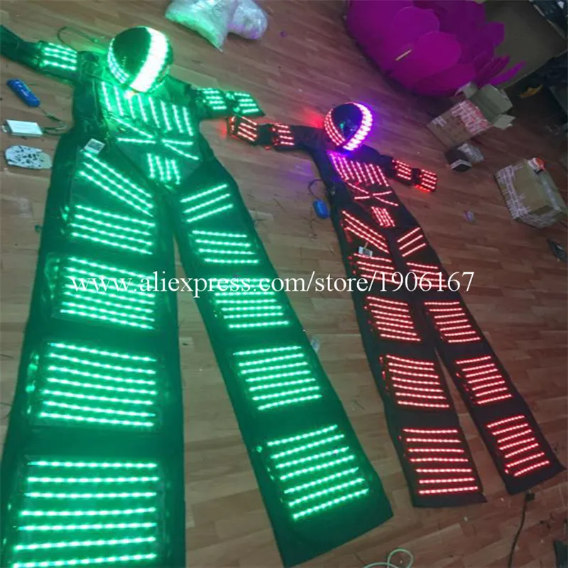 New Design RGB Flashing LED Costume LED Stilts Walker Light suits LED Robot suits Kryoman robot david guetta robot with Helmet