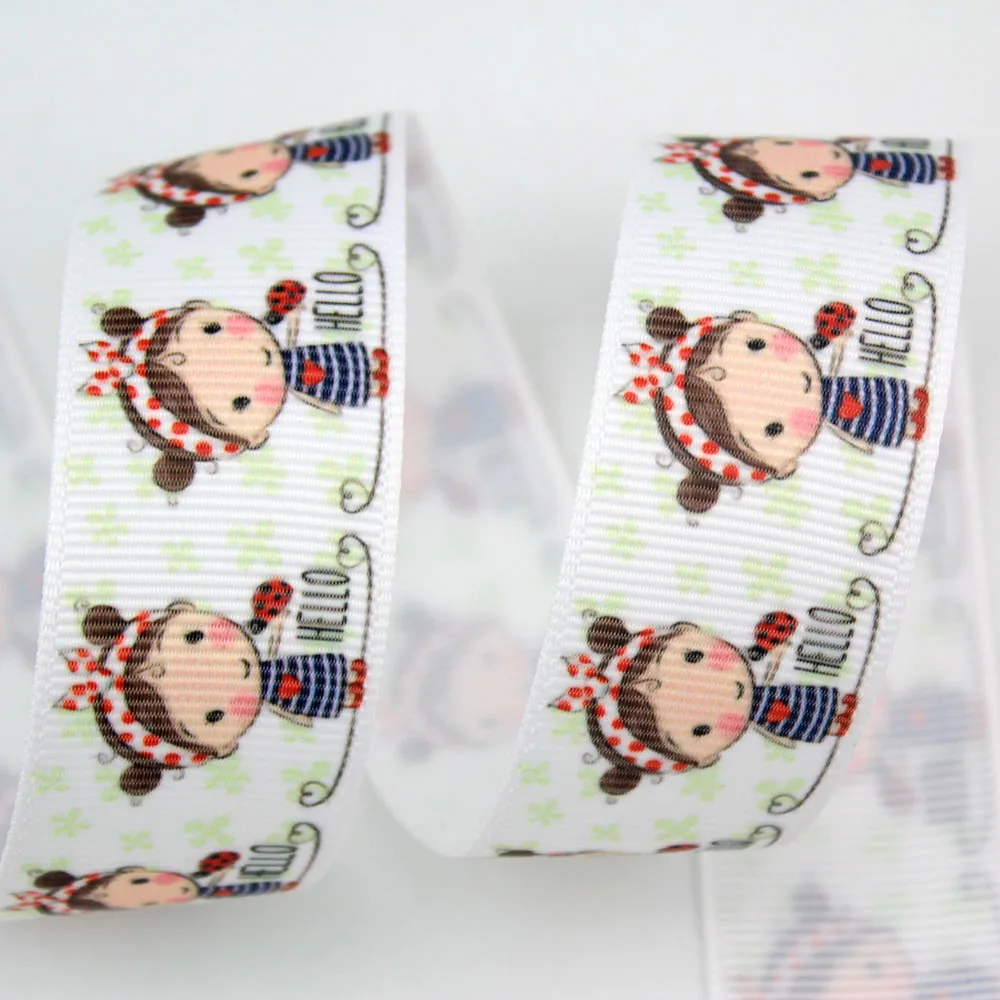 

Cute white cartoon girl printed grosgrain ribbon 22mm 25mm 38mm 50 yard wedding decorative gift wraping handmade bow ribbons