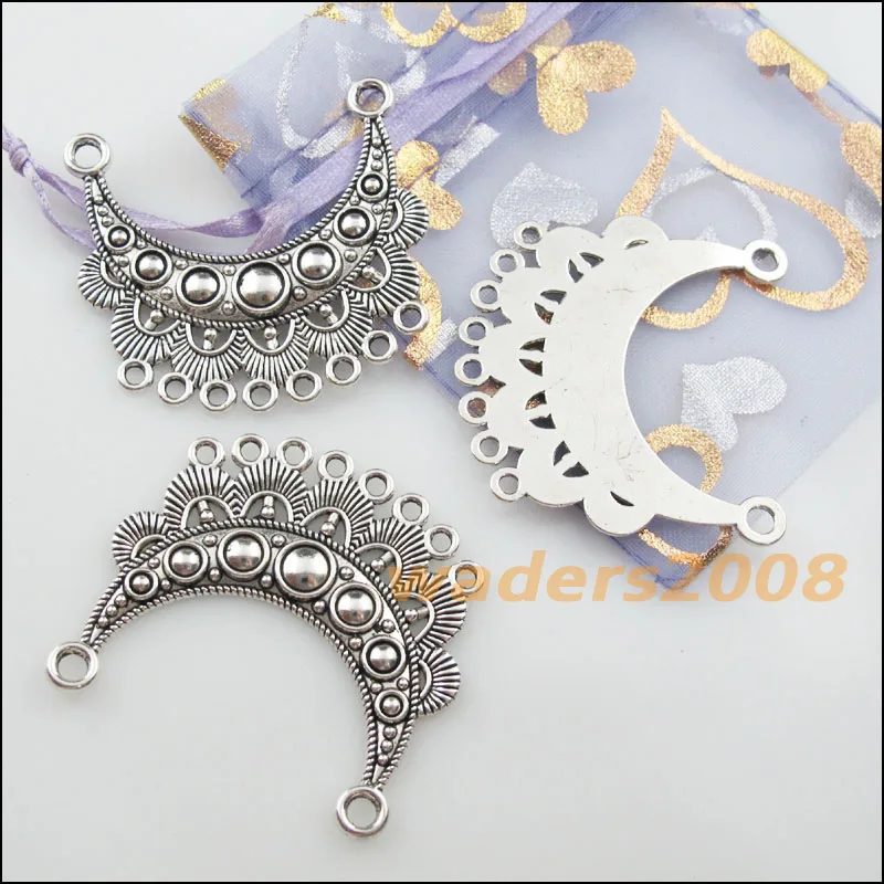 4Pcs Tibetan Silver Color 2-8 Moon Flower Charms Pendants Connectors 42x46mm