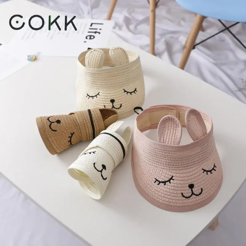 COKK-sombrero de paja para niños, sombrilla con dibujos animados, sombrero de playa