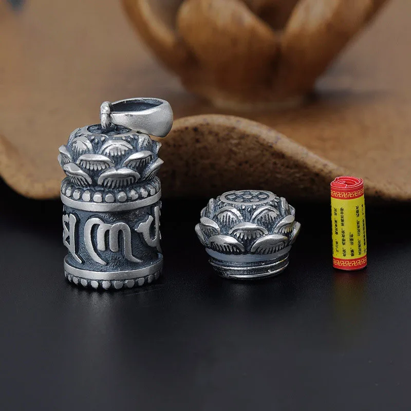 S925 فضة البوذية مجوهرات سورانجاما تعويذة نقش قلادة السنسكريت تميمة قلادة الصلاة رماد جرة حقيبة للتخزين