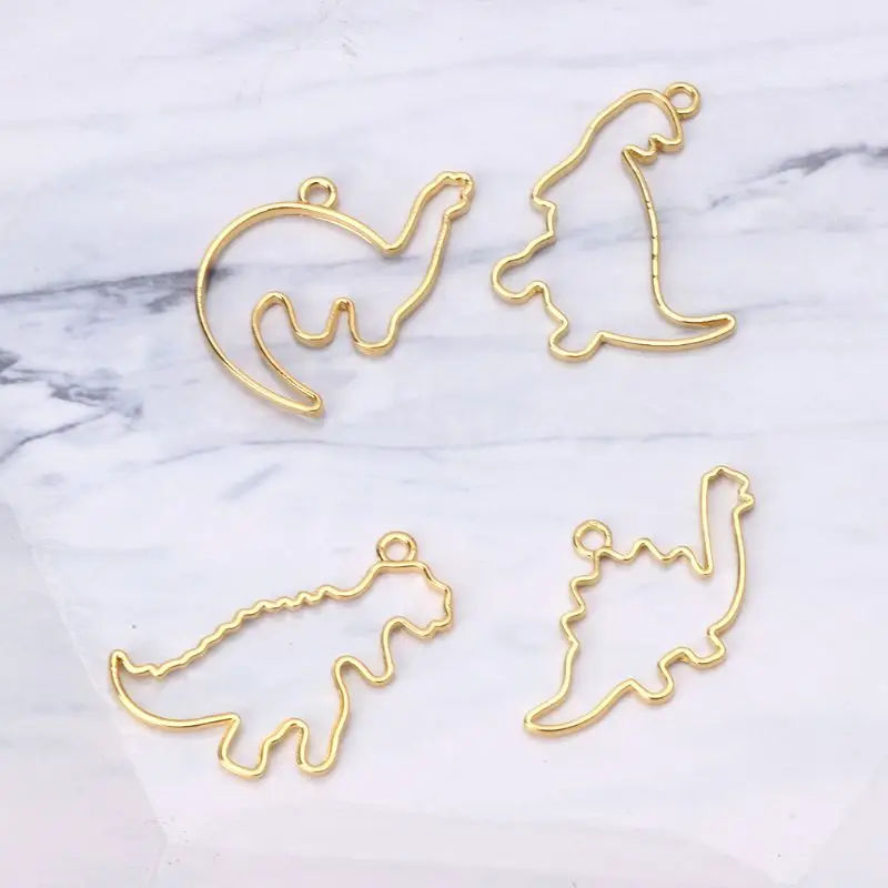 4Pc Cartoon Dinosaurier Blank Harz Rahmen Anhänger Offene Lünette Einstellung Schmuck Machen