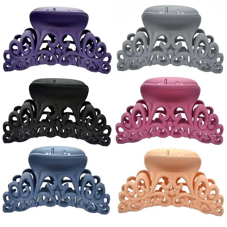 HOT Ladies Womens Hairdress Large Hair Claw Clip Barrette Crab Clamp Scrub Plastic Hollow Flower Hair Accessories