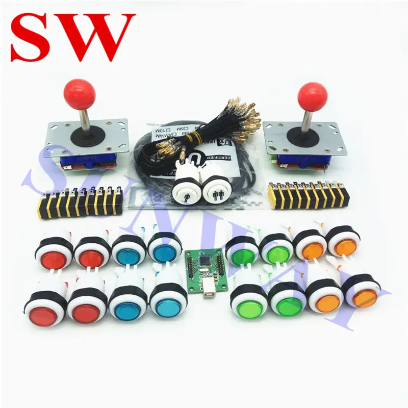 2 Players DIY Arcade Joystick Kits 1pc Xin -Mo USB Encoder Cables Arcade Game Parts A4 Push Buttons with Wiring Harness